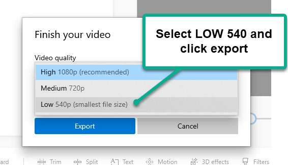 Export video in low quality