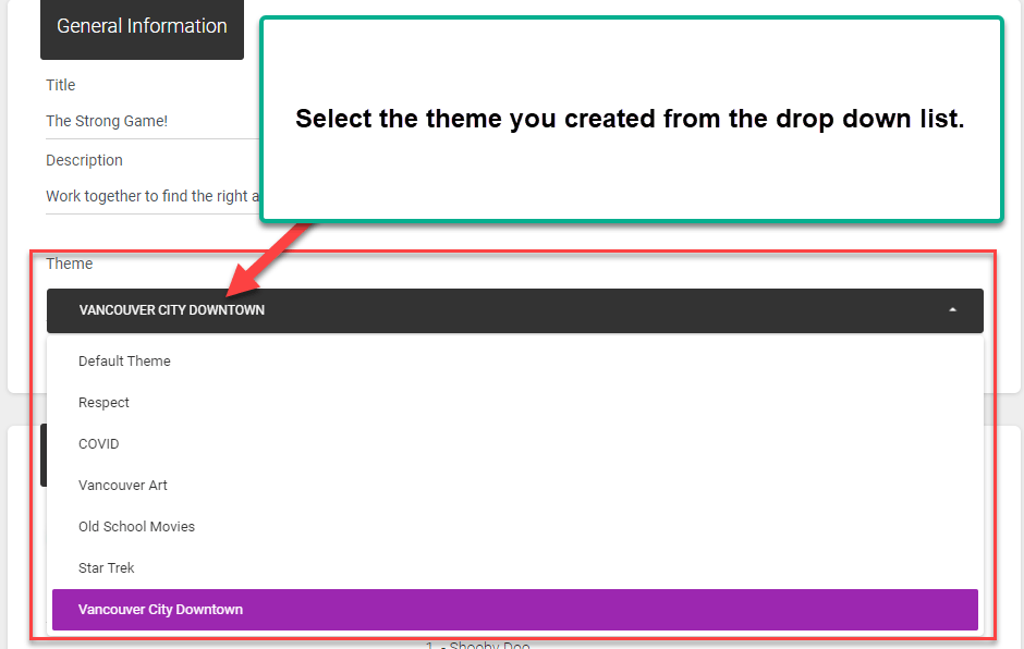 Select a theme from a dropdown